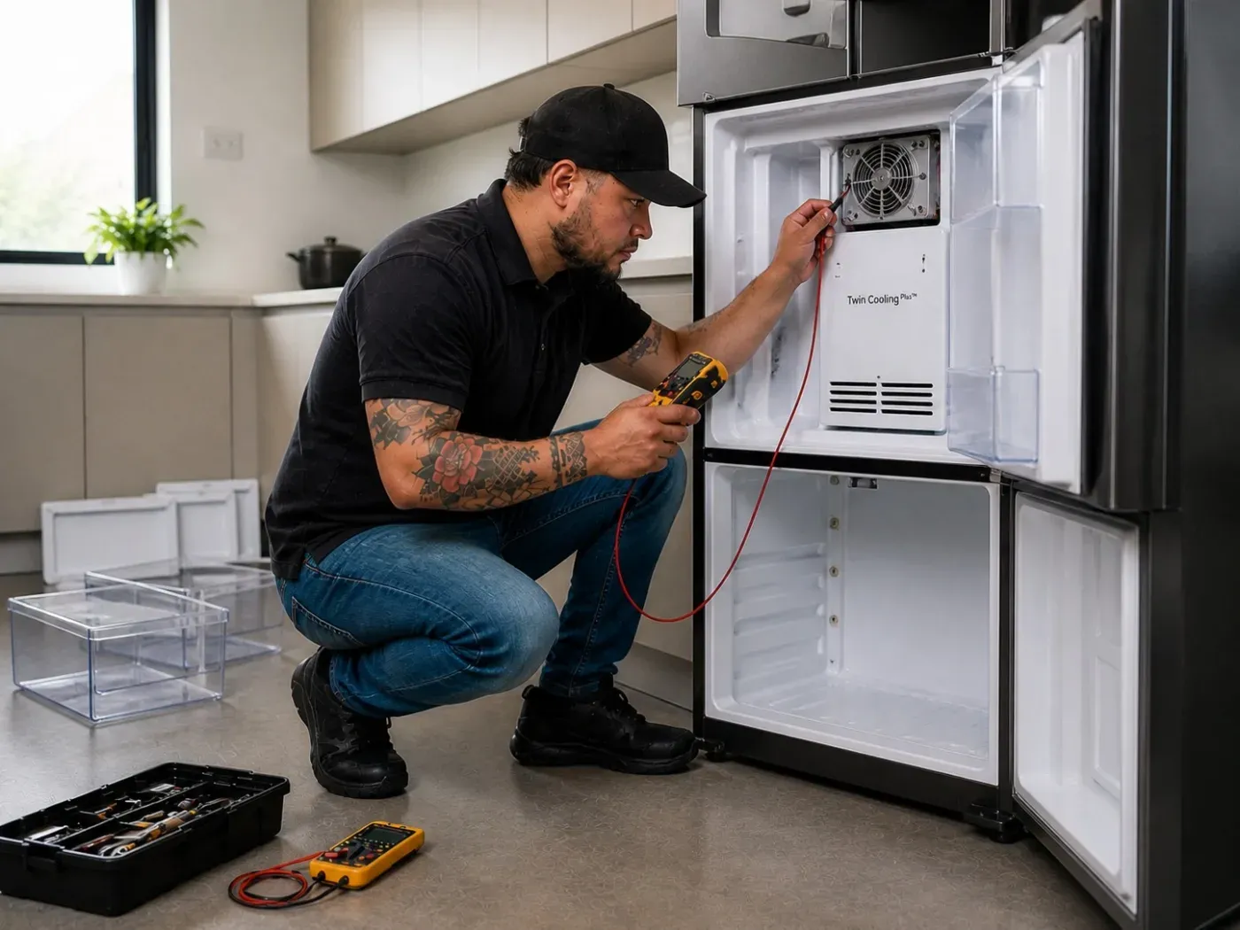 Técnico de Servicio Técnico Autorizado Medellín revisando un equipo de refrigeración