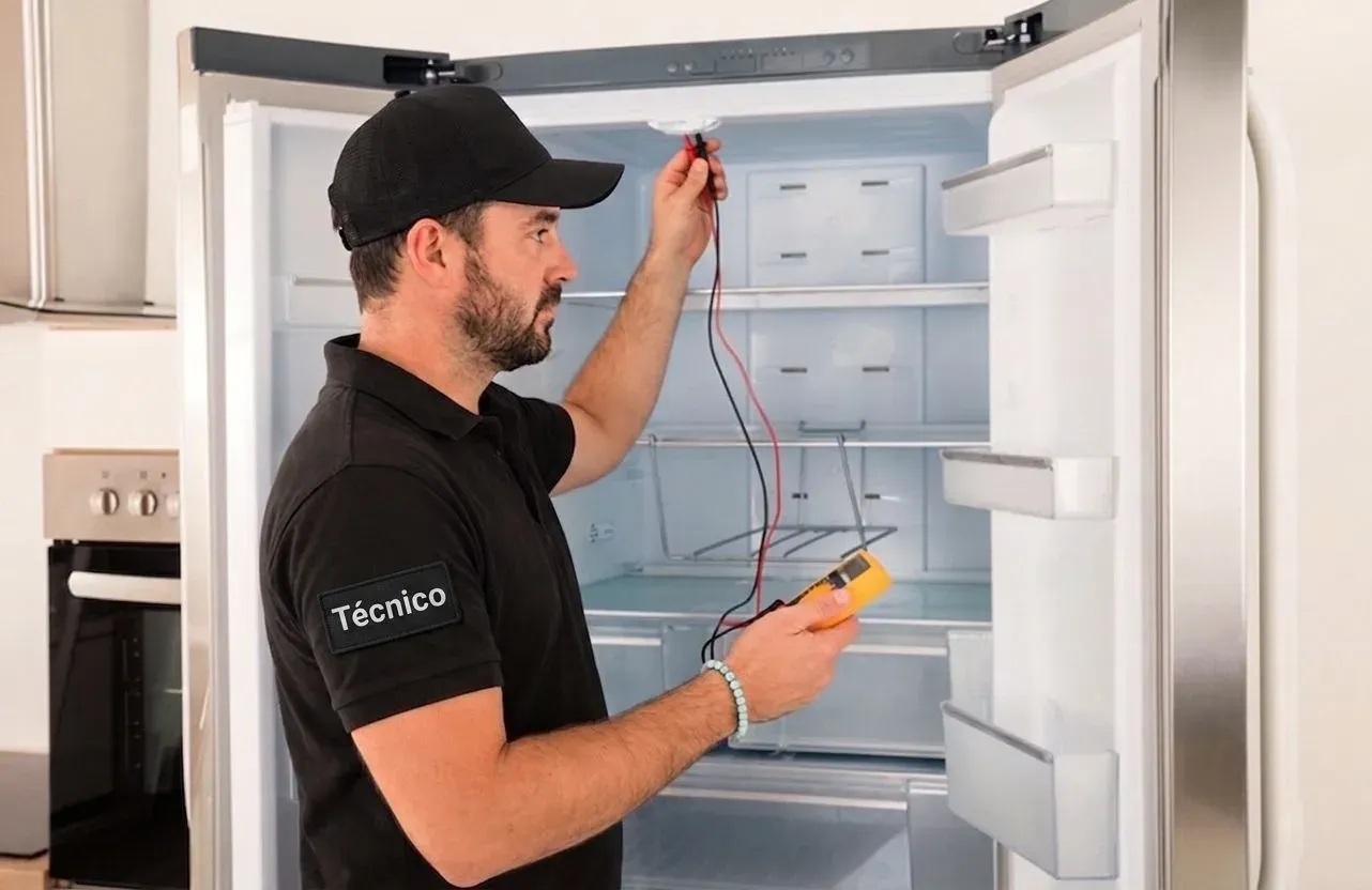 Técnico reparando una nevera en Medellín